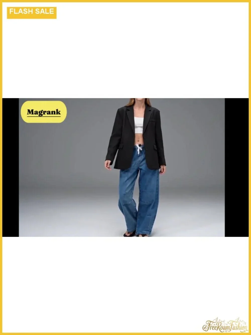 Women's Barrel Jeans Drawstring Cropped Jean Denim Pants with Pockets